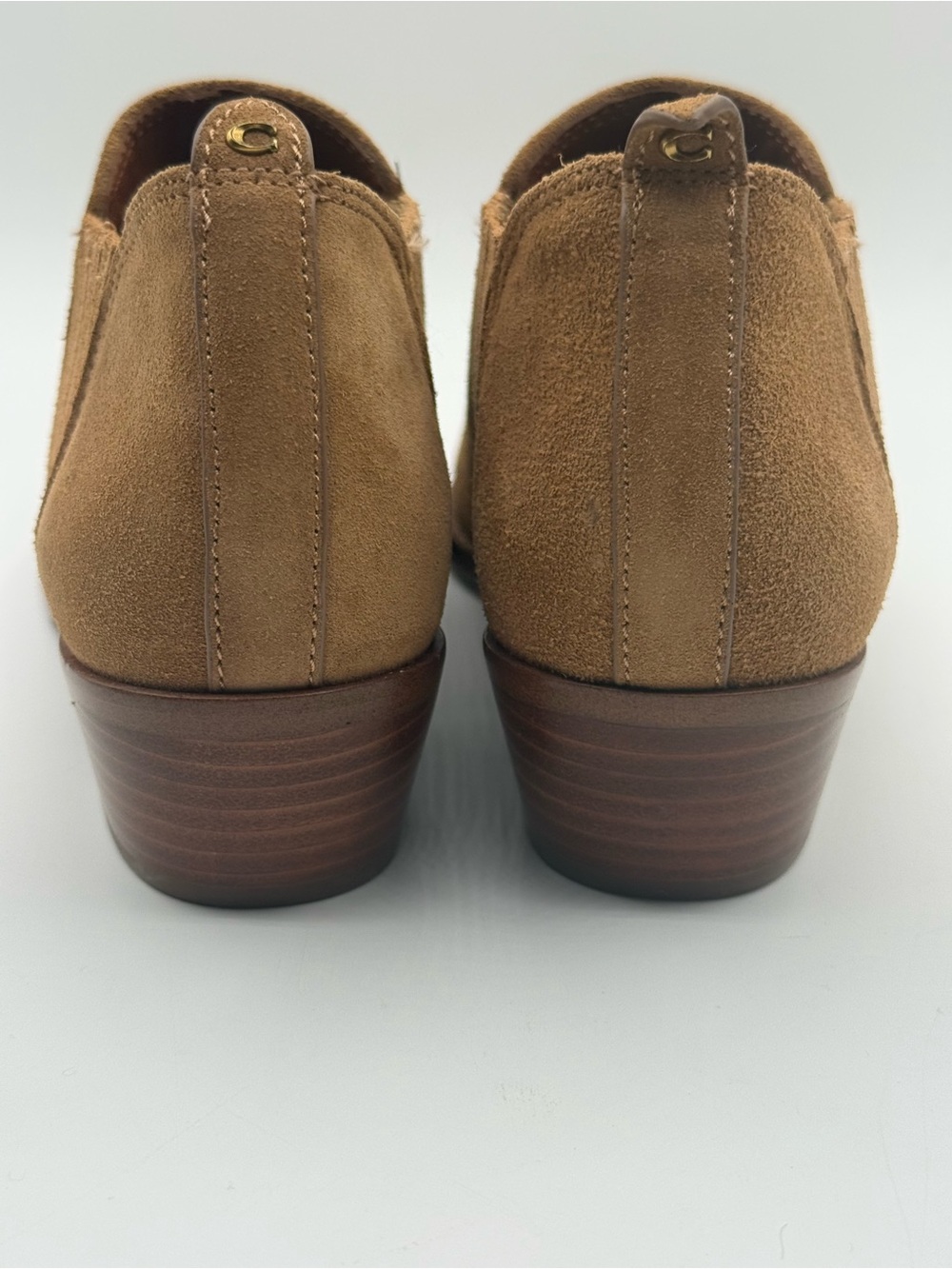 Coach Devin Ankle Boots Tan Suede Chelsea Low Heel Booties Women’s Size 8B - Picture 11 of 16